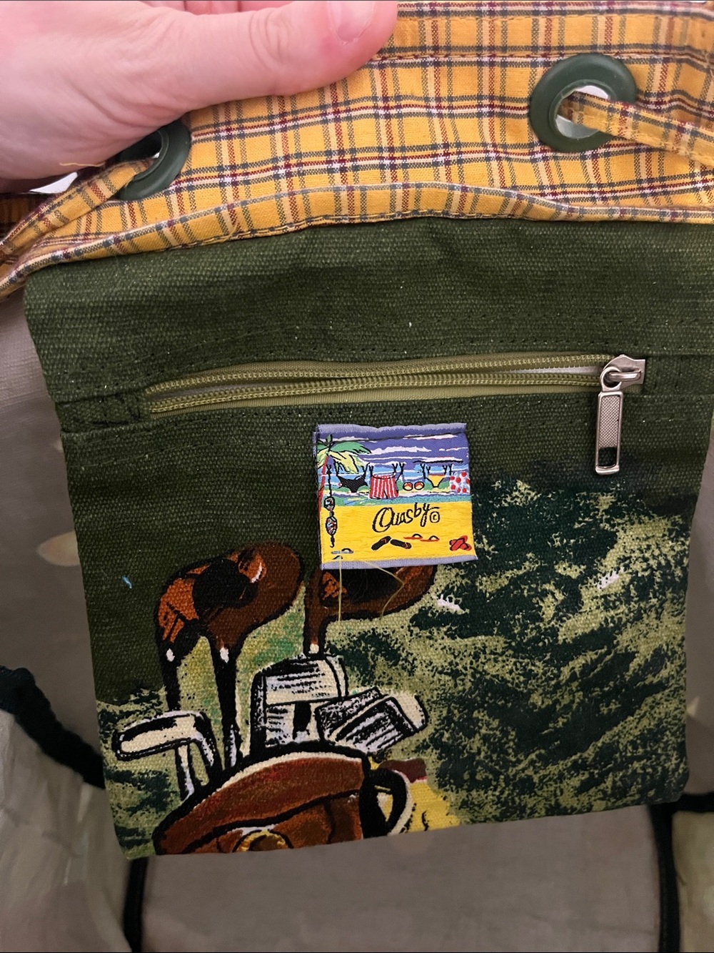 Vintage Green Golf Print Drawstring Tote Bag - Picture 8 of 9